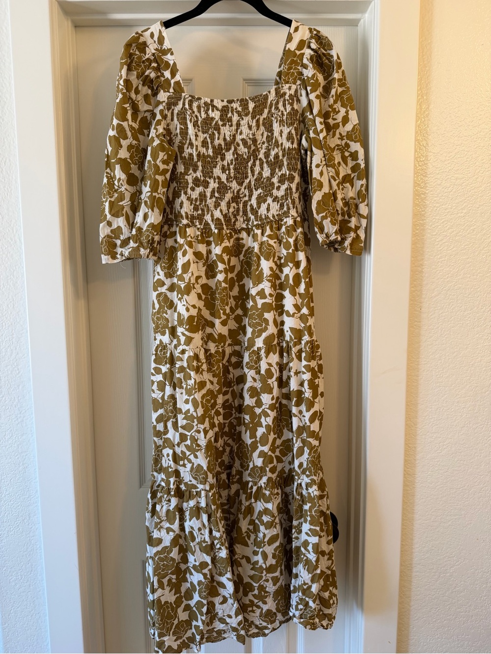 Moon River Olive and White Smocked Dress